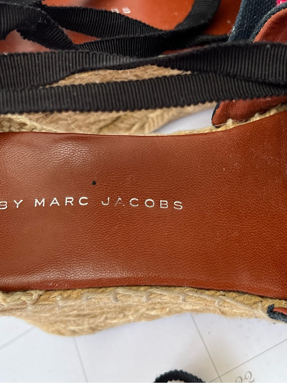 Marc Jacobs Black Striped Espadrille Wedges with Pink and Green Stripes - Picture 9 of 10